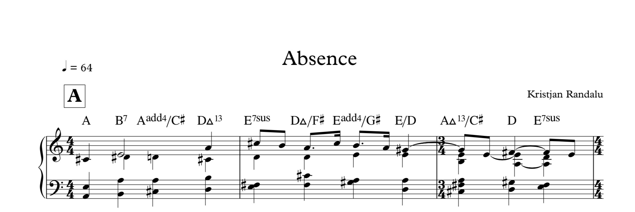 "Absence" Piano Score