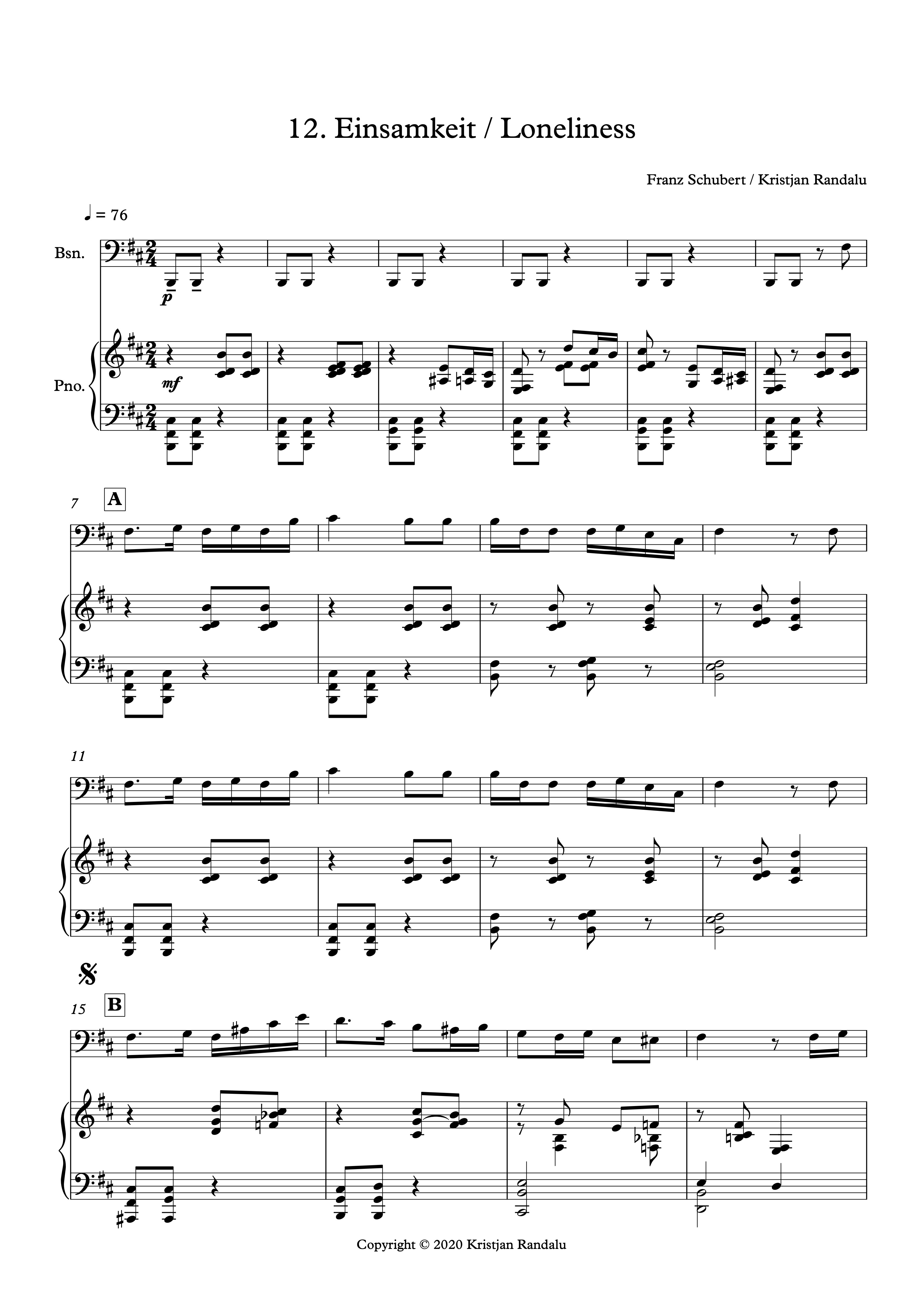 "Einsamkeit" Piano Score